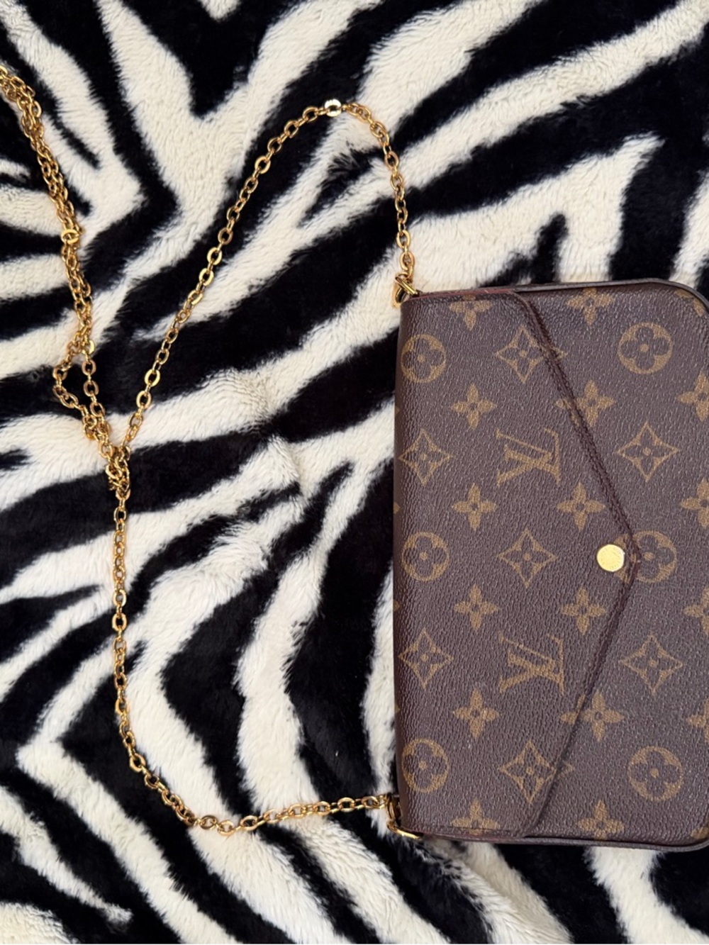 Louis Vuitton Brown Monogram Crossbody Wallet with Gold Chain - Picture 7 of 8